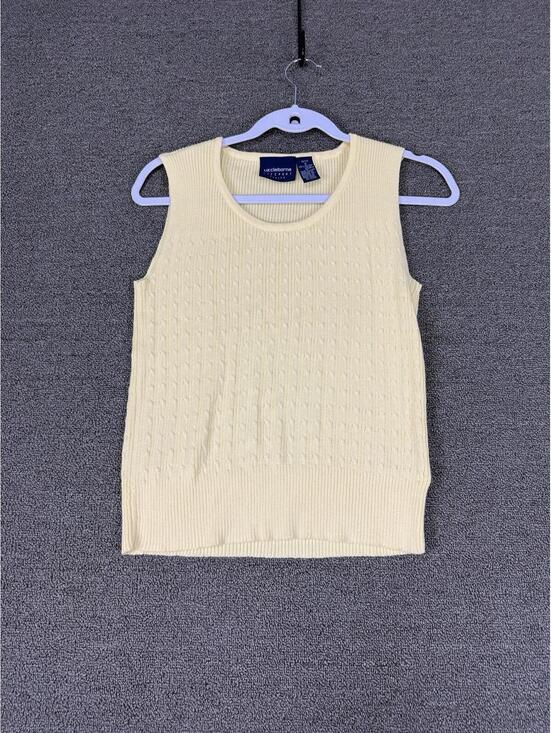 Liz Sport Sweaters - Vintage Liz Sport Womens  S Lemon Yellow Cable Knit Tank Office Preppy Heritage